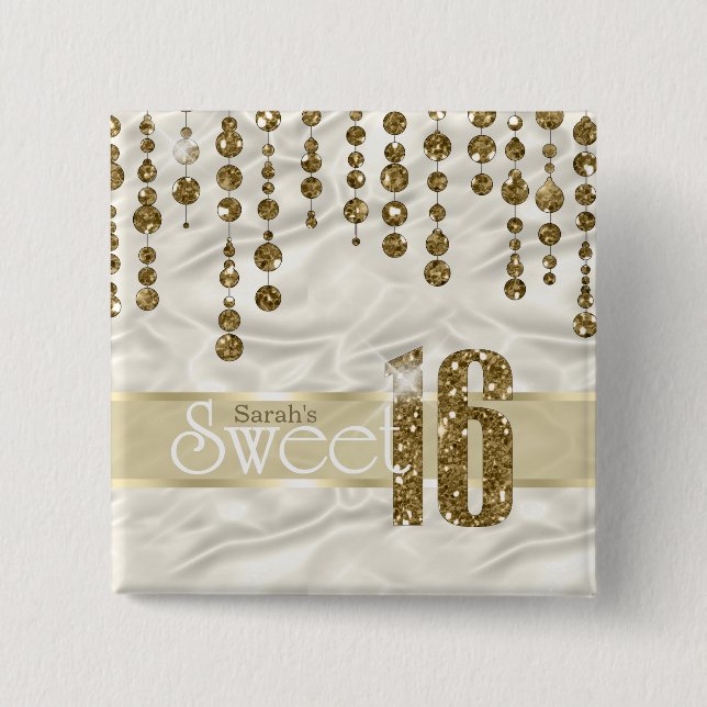 Satin Jewel Sweet Sixteen Gold ID260 15 Cm Square Badge (Front)