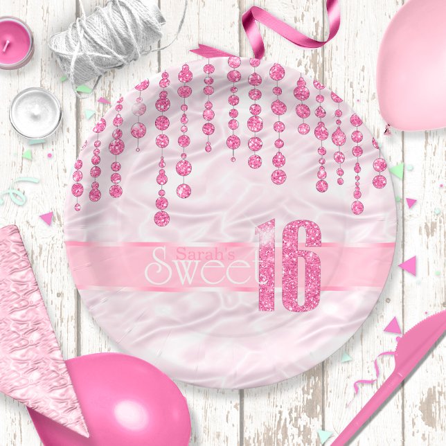 Satin Jewel Sweet Sixteen Pink ID260 Paper Plate (Creator Uploaded)
