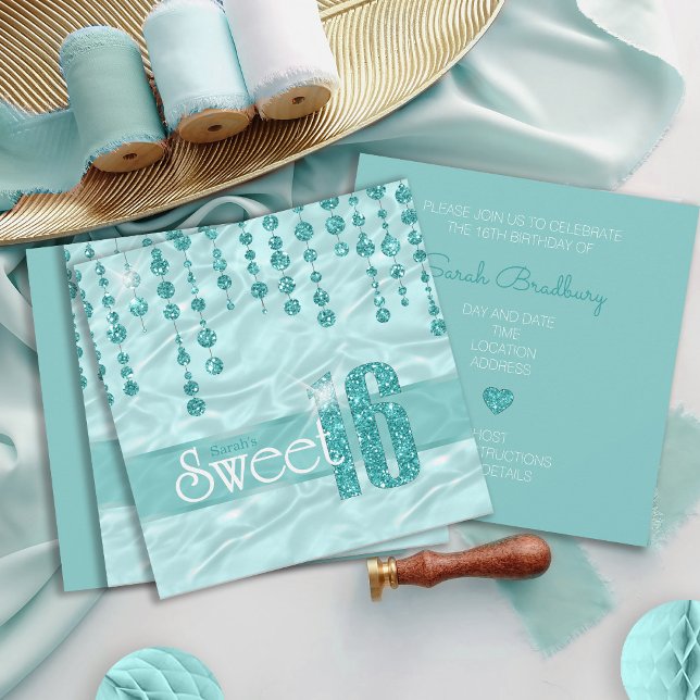 Satin Jewel Sweet Sixteen Teal ID260 Invitation (Creator Uploaded)