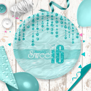 Satin Jewel Sweet Sixteen Teal ID260 Paper Plate