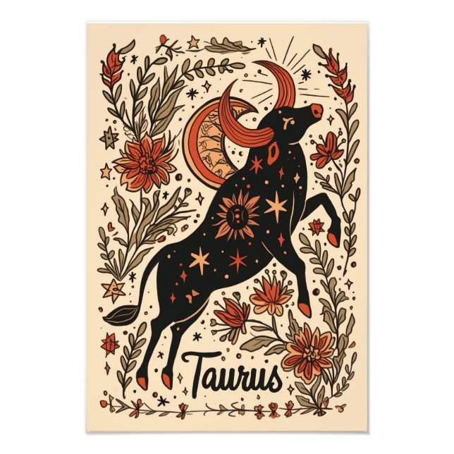 Satin Photo Paper Taurus Celestial Zodiac Print (Front)