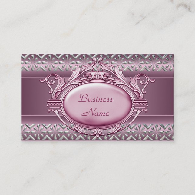 Satin Pink Silver Trim Elegant Business Card 2 (Front)