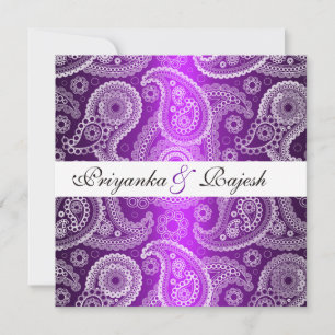 Satin Purple White Lace Paisley Wedding Invitation