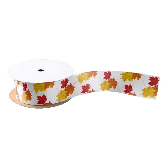 Satin Ribbon-Autumn Leaves Satin Ribbon (Spool)