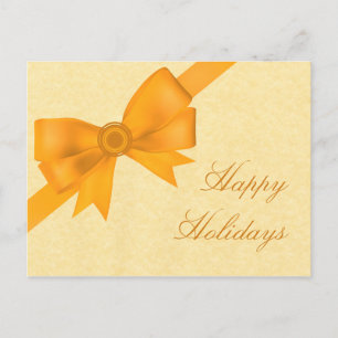 Satin Ribbon & Bow Christmas Postcard, Yellow Holiday Postcard