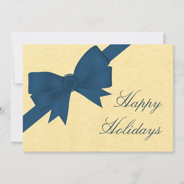Satin Ribbon & Bow Holiday Party Invite, Blue Invitation (Front)