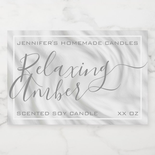 Satin Silver Grey Calligraphy Text Signature Chic Food Label (Single Label)