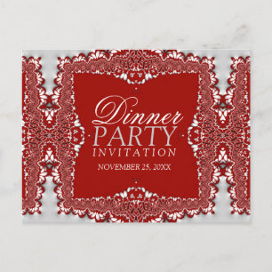 Satin Silver Red Lace Dinner Party Invite Postcard