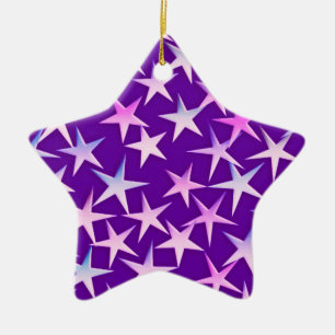 Satin stars, lavender on purple ceramic ornament