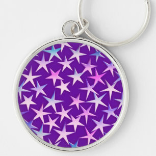 Satin stars, lavender on purple key ring