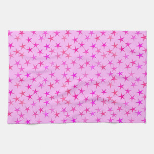 Satin stars, orchid on pale pink tea towel