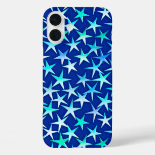 Satin stars, pale blue on cobalt iPhone 16 plus case