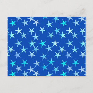 Satin stars, pale blue on cobalt postcard