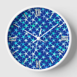 Satin stars, pale blue on cobalt wall clock