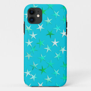 Satin stars, pale green and blue on turquoise iPhone 11 case