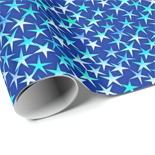 Satin Stars, Pastel Blue on Cobalt Blue Wrapping Paper (Roll Corner)