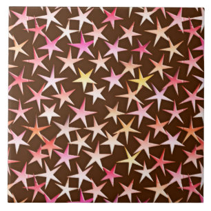Satin stars, pink on chocolate ceramic tile