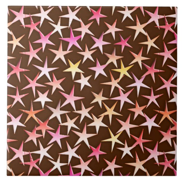 Satin stars, pink on chocolate ceramic tile (Front)