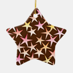 Satin stars, pink on chocolate ceramic tree decoration