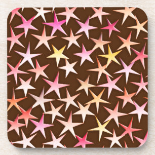 Satin stars, pink on chocolate coaster