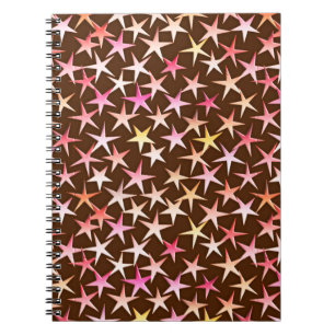 Satin stars, pink on chocolate notebook