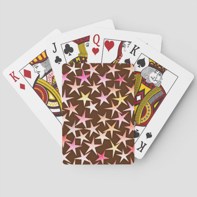 Satin stars, pink on chocolate playing cards (Back)