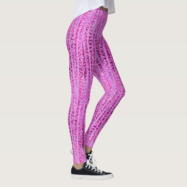 Satin Stripes and Dots Abstract, Amethyst Purple Leggings (Right)