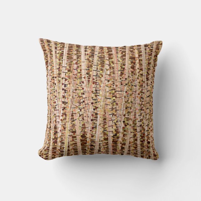 Satin Stripes and Dots Abstract, Brown and Beige Cushion (Front)