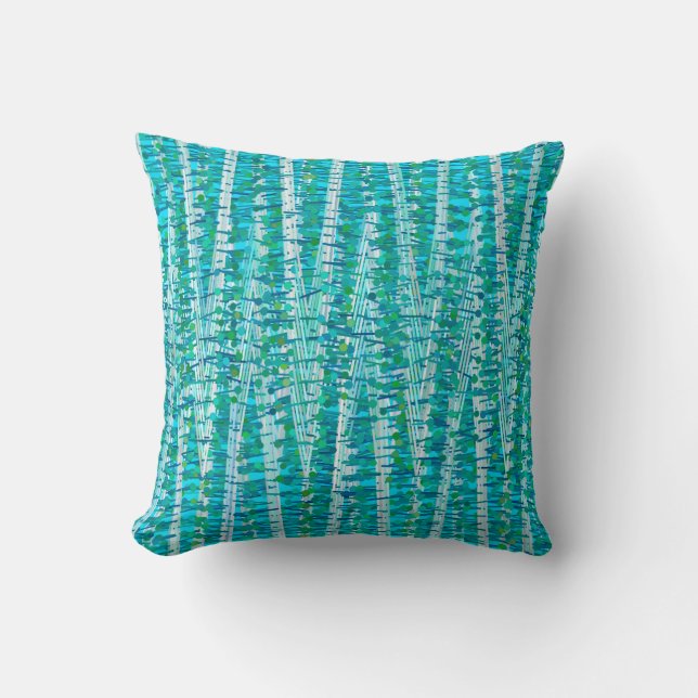 Satin Stripes and Dots Abstract, Turquoise & Aqua Cushion (Front)
