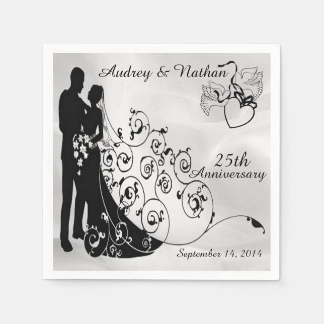 Satin Wedding Anniversary Personalised Napkins (Front)