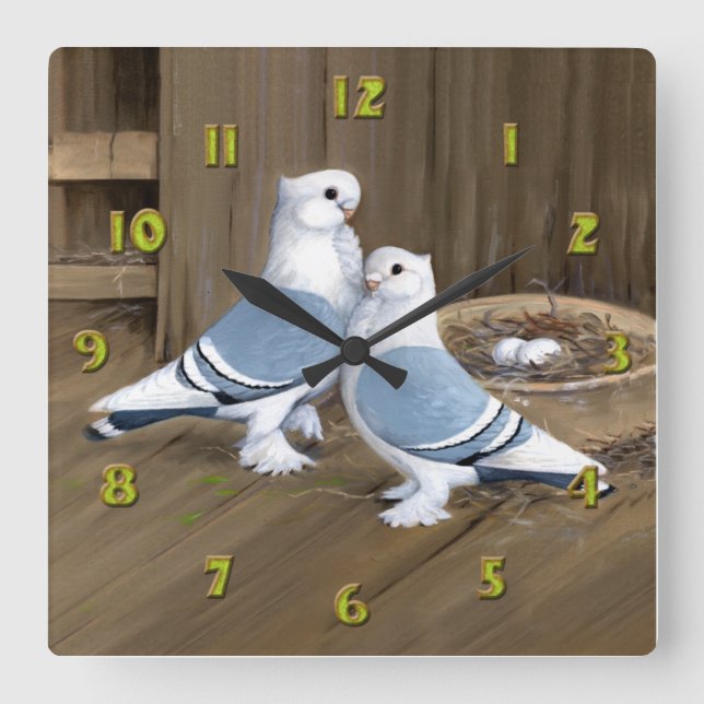 Satinette Frill Pigeons Clock (Front)