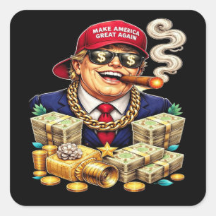 Satirical MAGA Billionaire Cartoon — Retro Pop Art Square Sticker