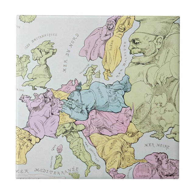 Satirical Map of Europe | 1871 Ceramic Tile (Front)