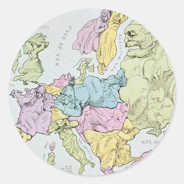 Satirical Map of Europe | 1871 Classic Round Sticker (Front)