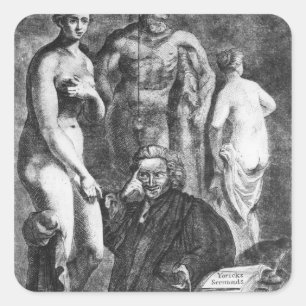Satirical portrait of Laurence Sterne, c.1761 Square Sticker