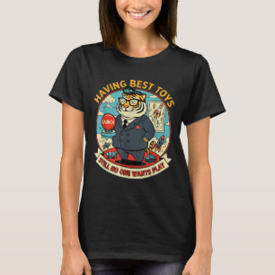 Satirical tiger with toys funny graphic retro T-Shirt