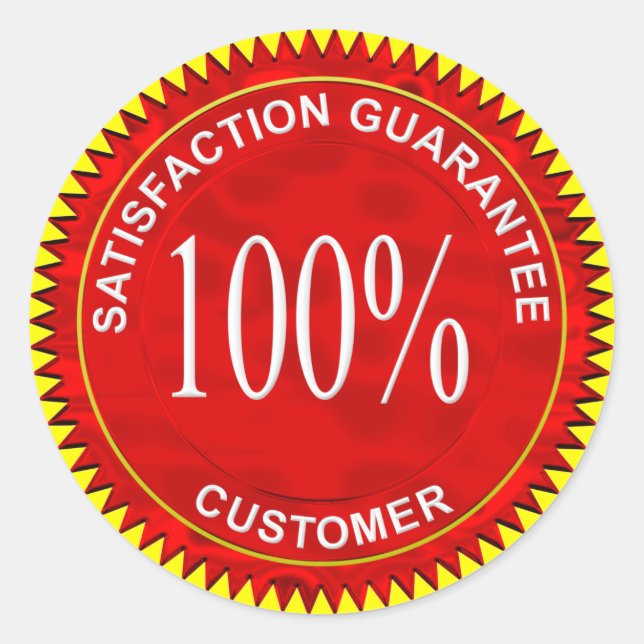 Satisfaction Guarantee in Chrome Red Classic Round Sticker (Front)