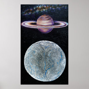 Saturn and Enceladus Poster