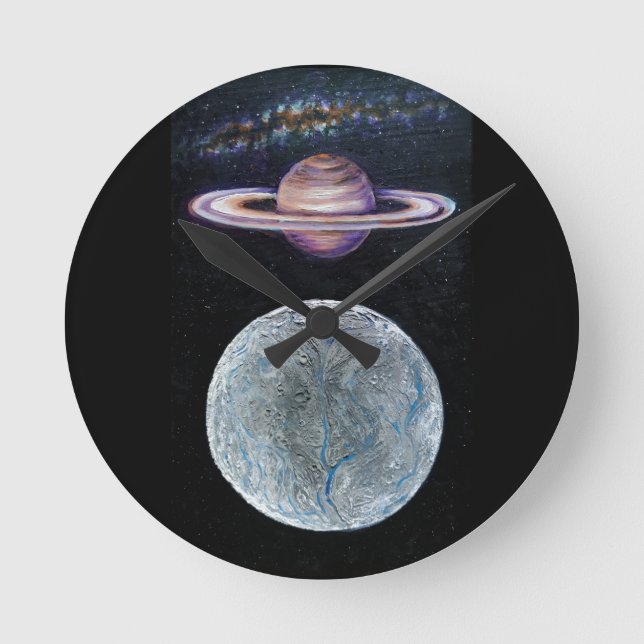 Saturn and Enceladus Round Clock (Front)