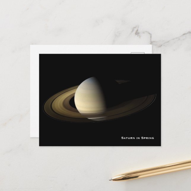 Saturn at Spring Equinox, Cassini-Huygens Postcard (Front/Back In Situ)