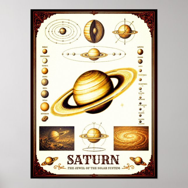Saturn & Its Moons Astronomy Chart (Front)