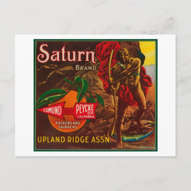 Saturn Orange LabelUpland, CA Postcard (Front)