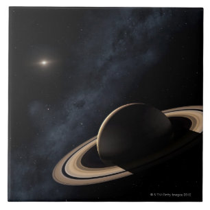Saturn planet in solar system, close-up ceramic tile
