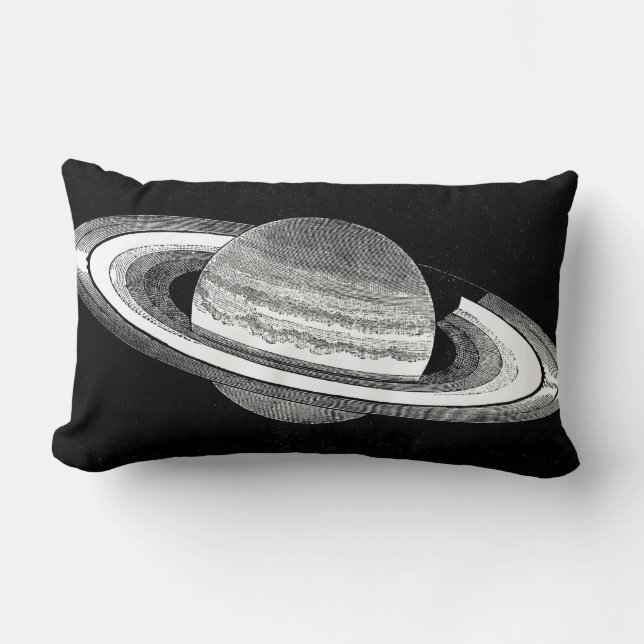 Saturn Retro Inspired Monochrome Planet Space Lumbar Cushion (Front)