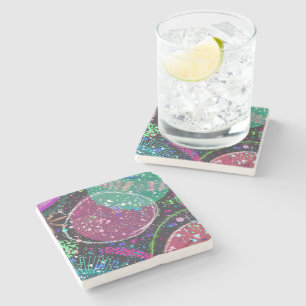 Saturn’s Rings: Maximalist Abstract Art Stone Coaster