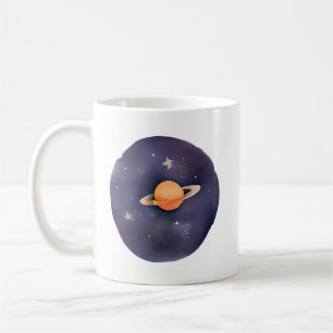 Saturn’s Serenade: Cosmic Watercolor Coffee Mug
