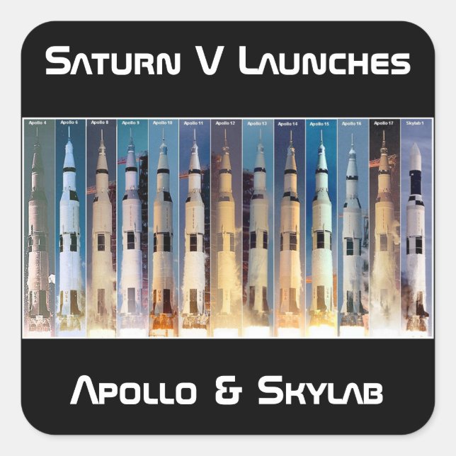 Saturn V Moon Rocket Launches Square Sticker (Front)