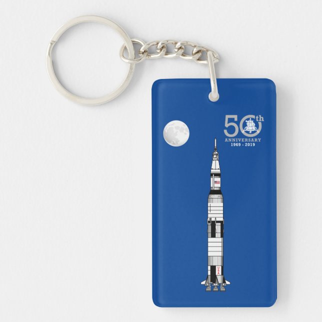 Saturn V rocket, Apollo 11 Moon Landing and Moon: Key Ring (Front)