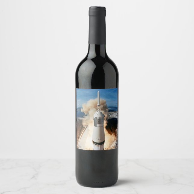 Saturn V Rocket launch 1969 Apollo Spacecraft Wine Label (Front)