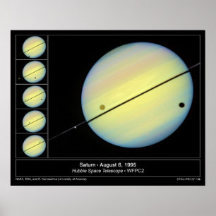 Saturn's Moon Titan Passing by the Planet Poster